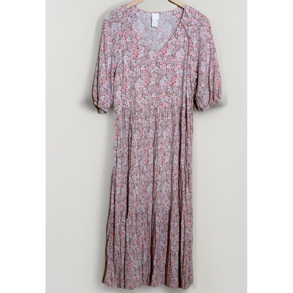 Women's Dress Maxi Floral Pastel Spring Puff Sleeve S Easter Modest Cotton